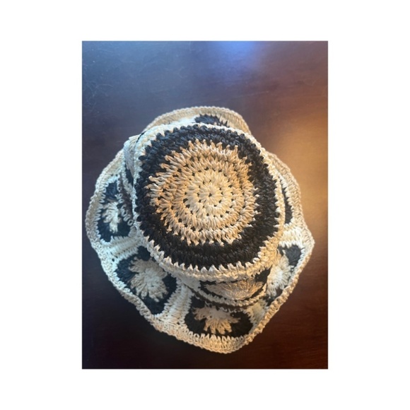 Crocheted Straw Hat 1970s floppy flower child Boho Hippie - Picture 4 of 5